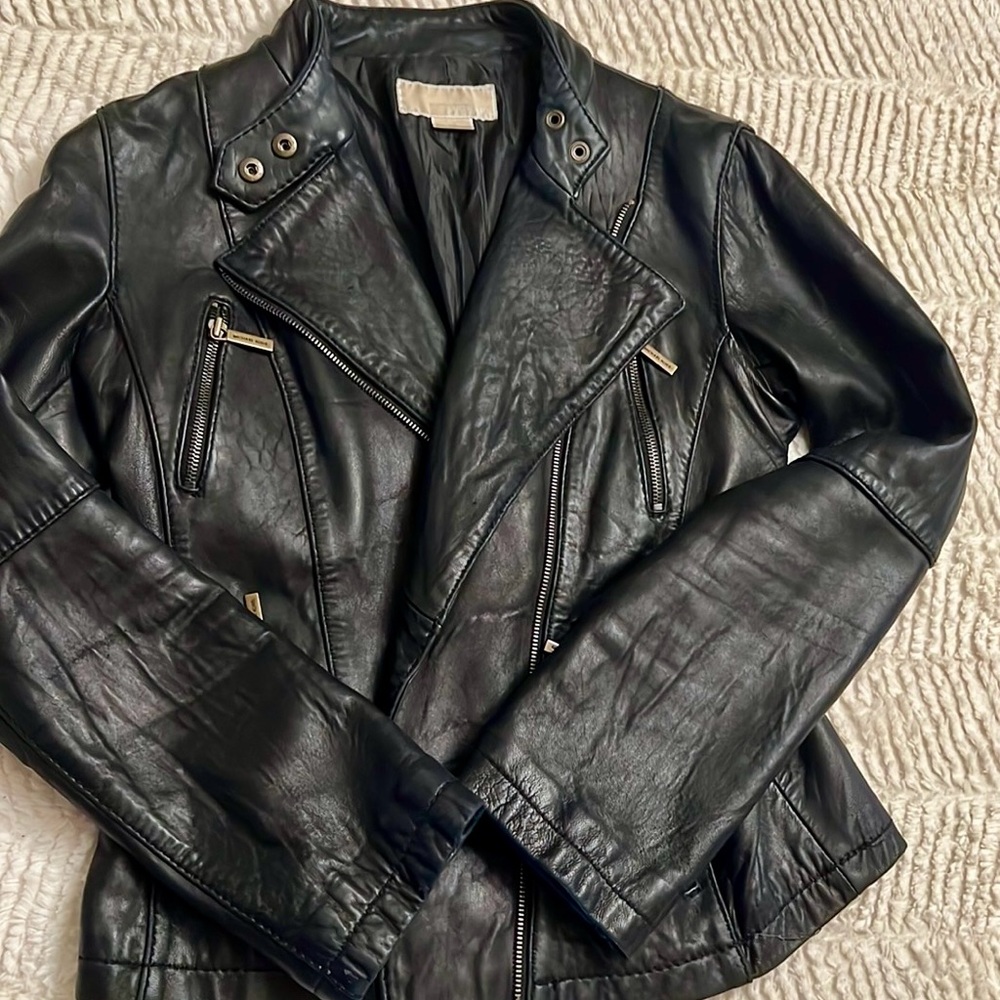 Michael Kors Vintage Black Leather Biker Jacket - Picture 5 of 5